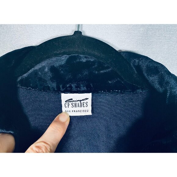 CP Shades Top Womens L Black Velvet Button Up Tunic Collared - Picture 5 of 11